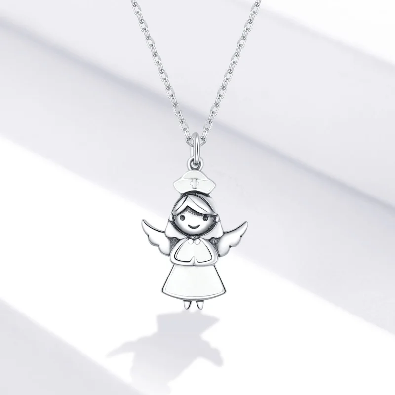 (image for) Pandora Style Angel In White Pendant Necklace - SCN425 - View 5