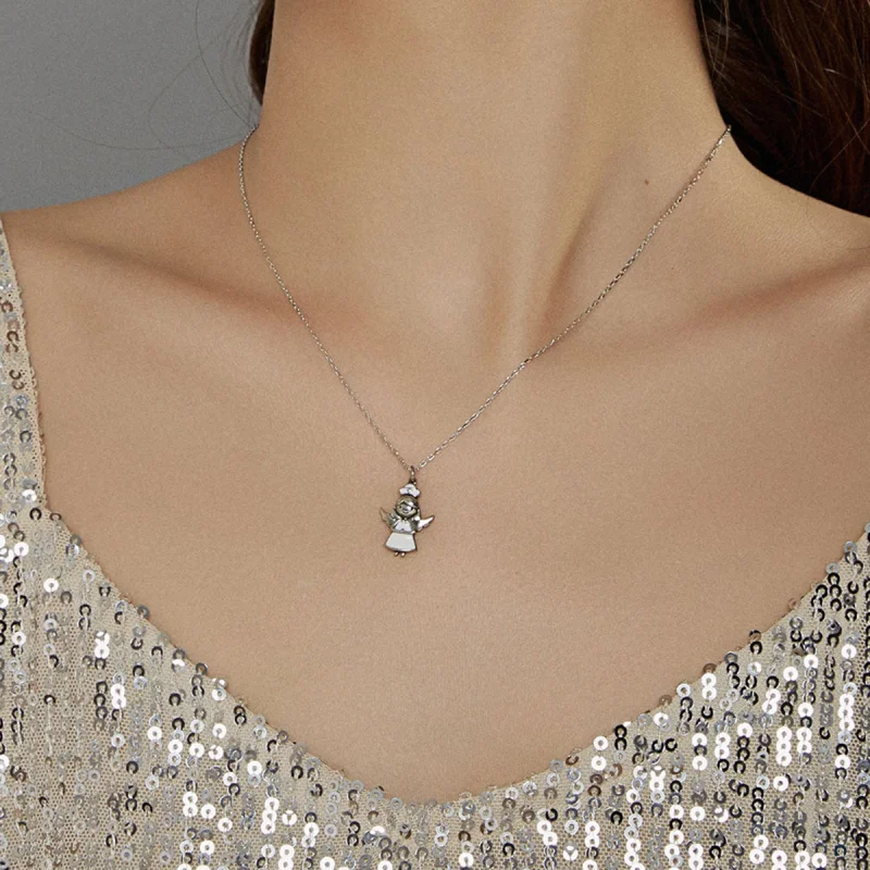 (image for) Pandora Style Angel In White Pendant Necklace - SCN425 - View 6