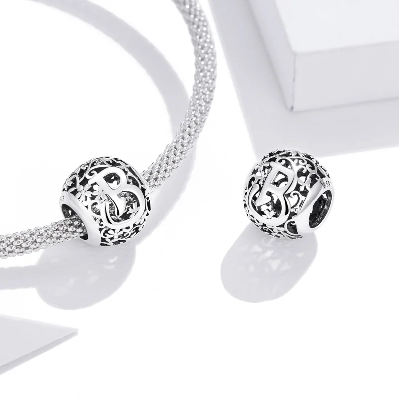 (image for) Pandora Style Openwork Flower Letter B Charm - SCC1444-B - View 4