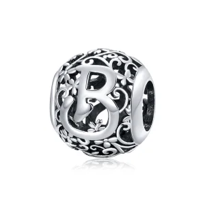 (image for) Pandora Style Openwork Flower Letter B Charm - SCC1444-B 