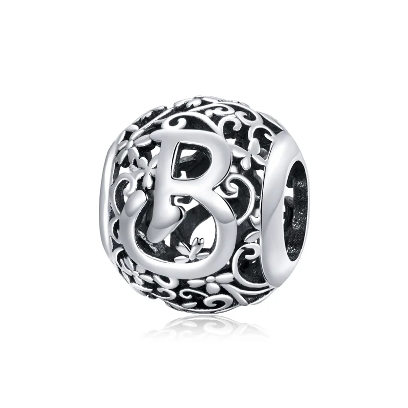 (image for) Pandora Style Openwork Flower Letter B Charm - SCC1444-B - Product Image