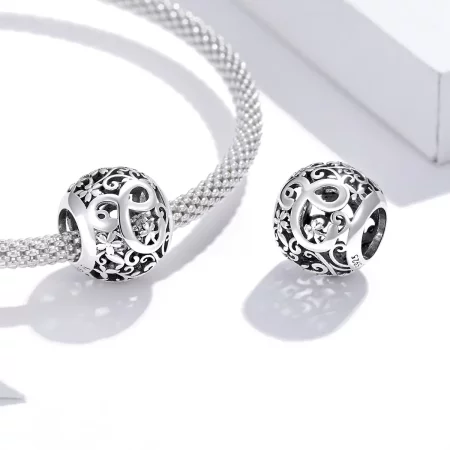 Pandora Style Openwork Flower Letter C Charm - SCC1444-C