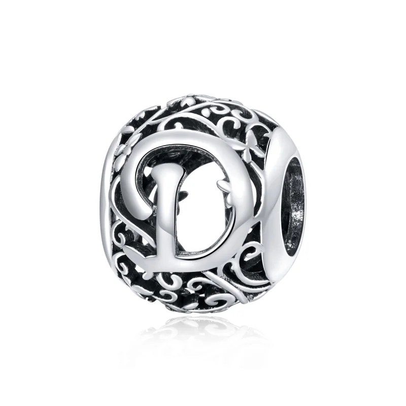 (image for) Pandora Style Openwork Flower Letter D Charm - SCC1444-D - Product Image