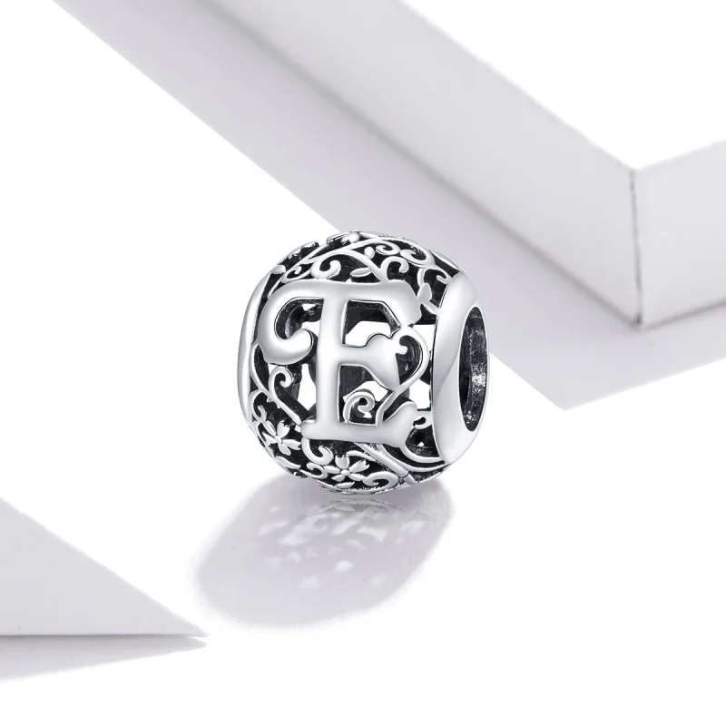 (image for) Pandora Style Openwork Flower Letter E Charm - SCC1444-E - View 2