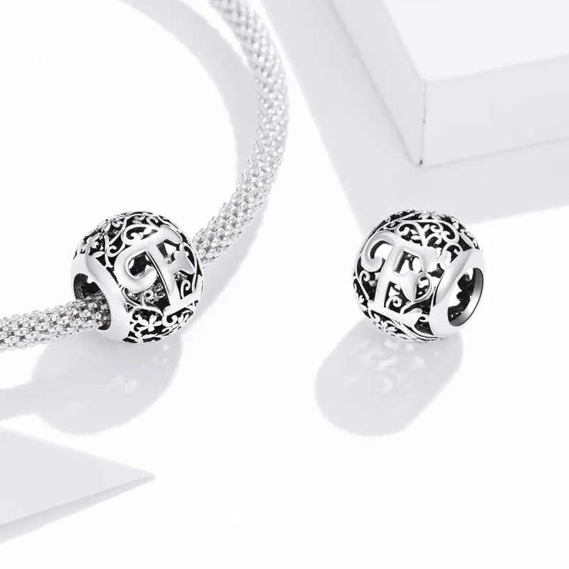 (image for) Pandora Style Openwork Flower Letter E Charm - SCC1444-E - View 4