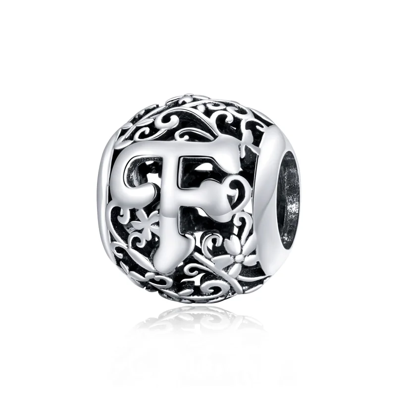 (image for) Pandora Style Openwork Flower Letter F Charm - SCC1444-F - Product Image