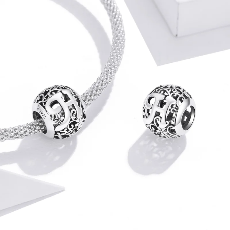 (image for) Pandora Style Openwork Flower Letter H Charm - SCC1444-H - View 4