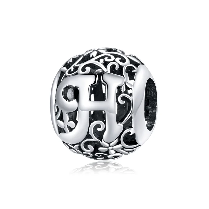 (image for) Pandora Style Openwork Flower Letter H Charm - SCC1444-H - Product Image