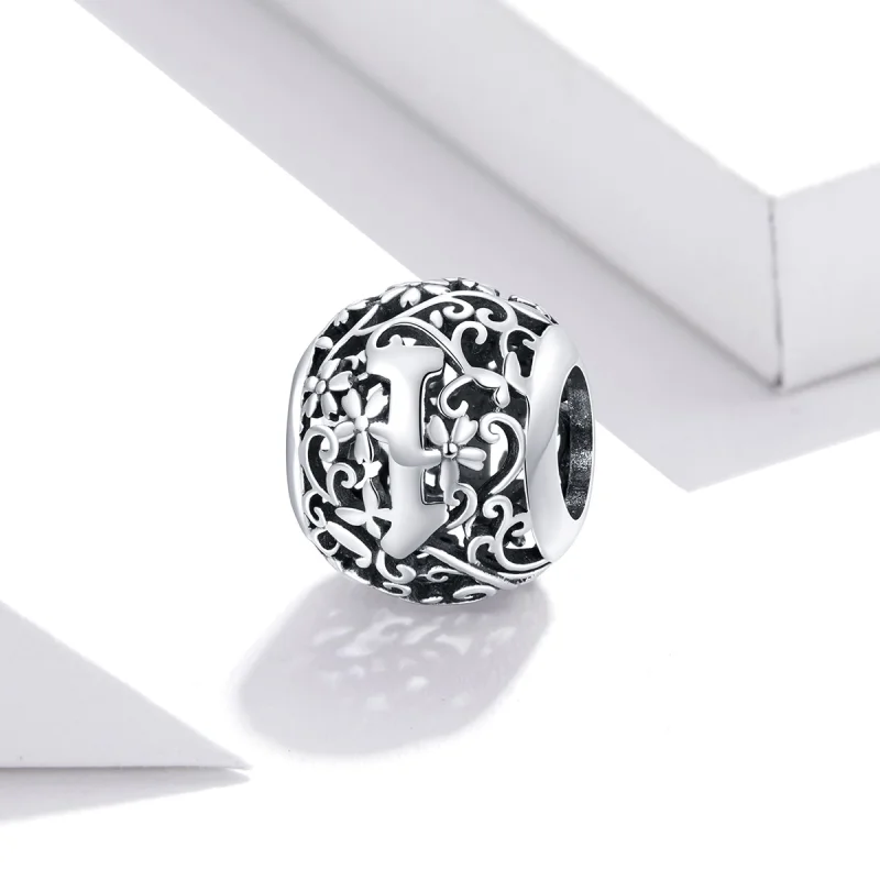 (image for) Pandora Style Openwork Flower Letter I Charm - SCC1444-I - View 2