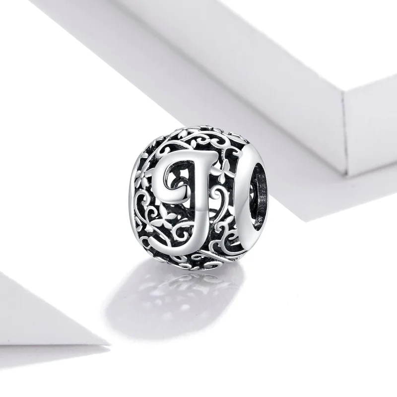 (image for) Pandora Style Openwork Flower Letter J Charm - SCC1444-J - View 2