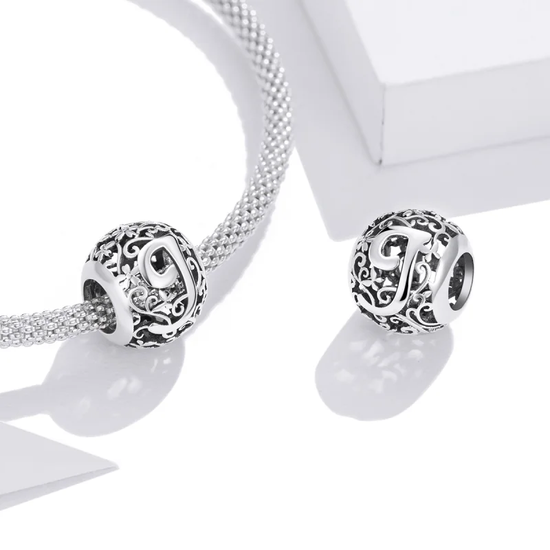 (image for) Pandora Style Openwork Flower Letter J Charm - SCC1444-J - View 4