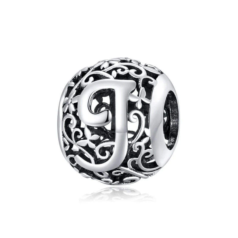 (image for) Pandora Style Openwork Flower Letter J Charm - SCC1444-J - Product Image