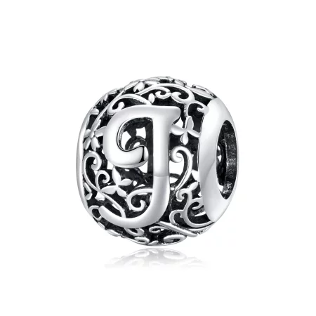 Pandora Style Openwork Flower Letter J Charm - SCC1444-J Pandora Style Openwork Flower Letter J Charm - SCC1444-J