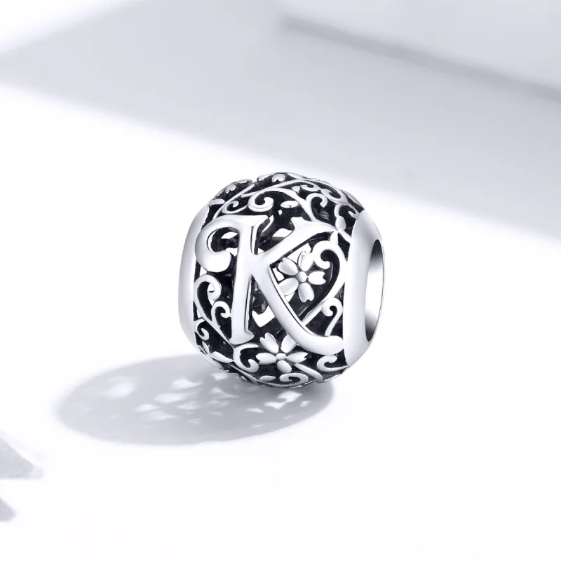 (image for) Pandora Style Openwork Flower Letter K Charm - SCC1444-K - View 2