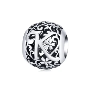 (image for) Pandora Style Openwork Flower Letter K Charm - SCC1444-K 