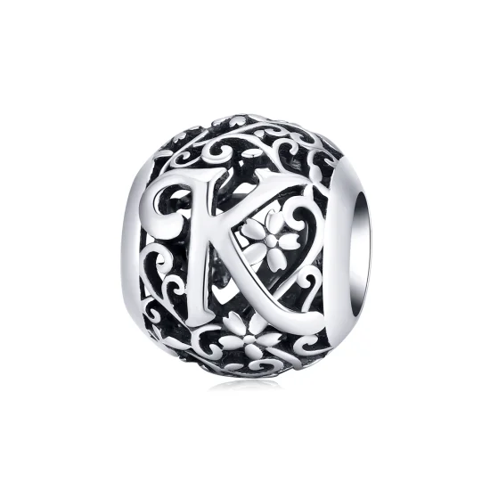 (image for) Pandora Style Openwork Flower Letter K Charm - SCC1444-K 