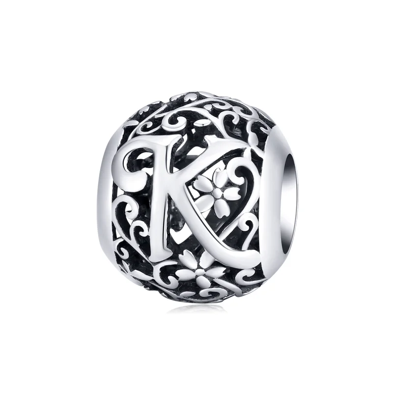 (image for) Pandora Style Openwork Flower Letter K Charm - SCC1444-K - Product Image
