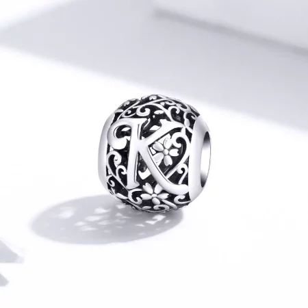 Pandora Style Openwork Flower Letter K Charm - SCC1444-K