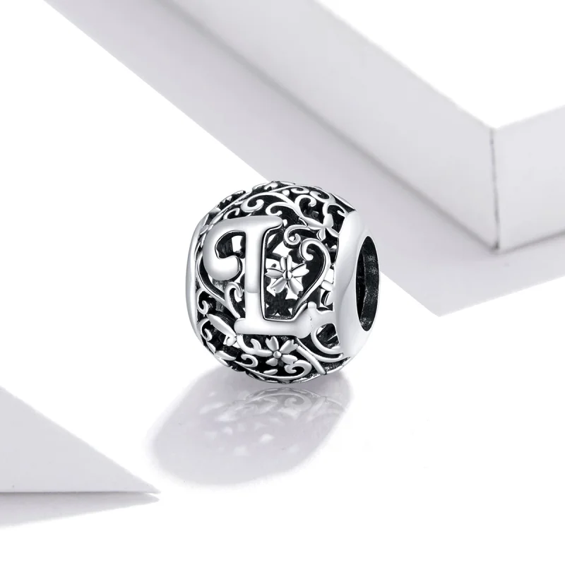(image for) Pandora Style Openwork Flower Letter L Charm - SCC1444-L - View 2