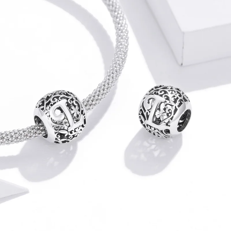 (image for) Pandora Style Openwork Flower Letter L Charm - SCC1444-L - View 4