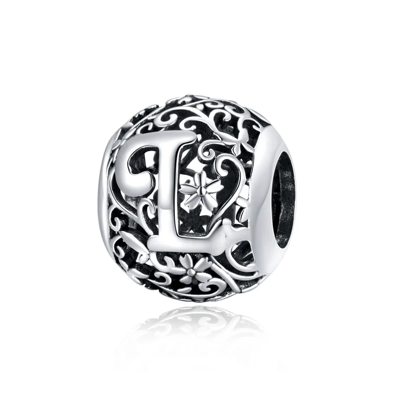 (image for) Pandora Style Openwork Flower Letter L Charm - SCC1444-L - Product Image