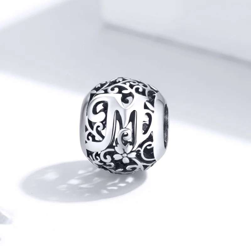 (image for) Pandora Style Openwork Flower Letter M Charm - SCC1444-M - View 2