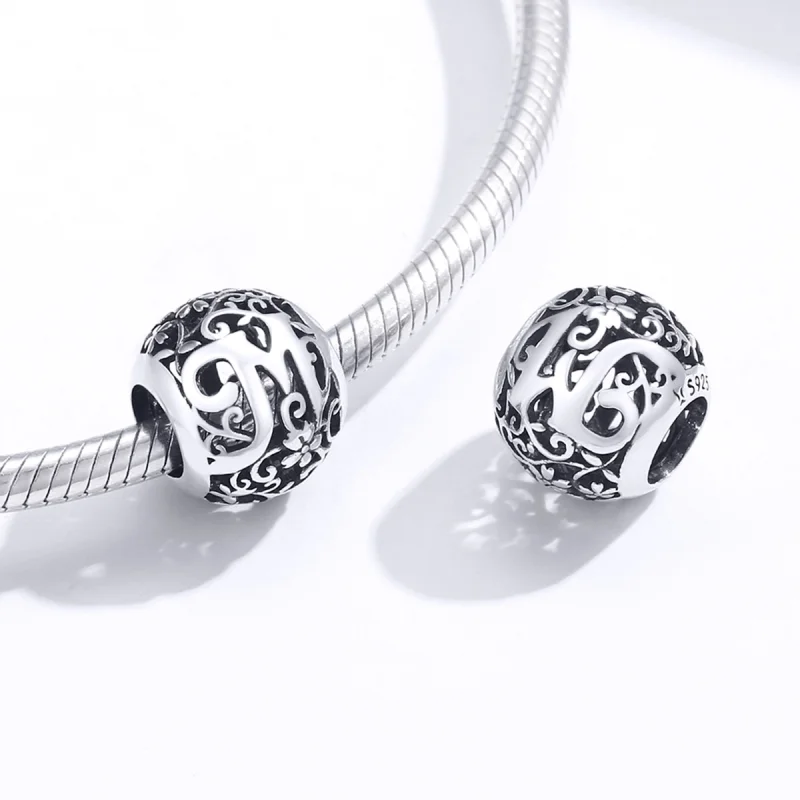(image for) Pandora Style Openwork Flower Letter M Charm - SCC1444-M - View 4