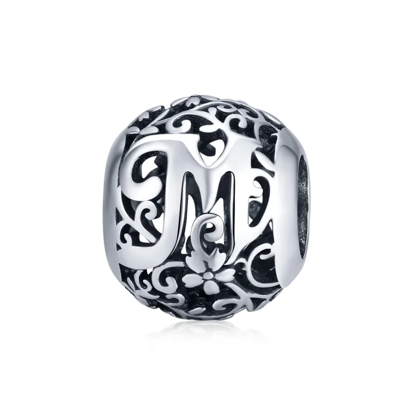 (image for) Pandora Style Openwork Flower Letter M Charm - SCC1444-M - Product Image