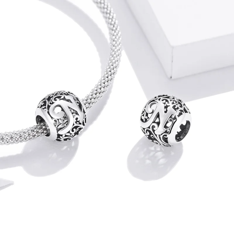 (image for) Pandora Style Openwork Flower Letter N Charm - SCC1444-N - View 4