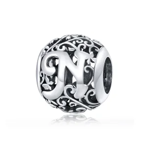 (image for) Pandora Style Openwork Flower Letter N Charm - SCC1444-N 