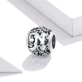 Pandora Style Openwork Flower Letter N Charm - SCC1444-N Pandora Style Openwork Flower Letter N Charm - SCC1444-N