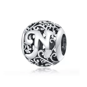 Pandora Style Openwork Flower Letter N Charm - SCC1444-N Pandora Style Openwork Flower Letter N Charm - SCC1444-N