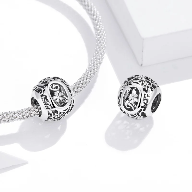 (image for) Pandora Style Openwork Flower Letter O Charm - SCC1444-O - View 4