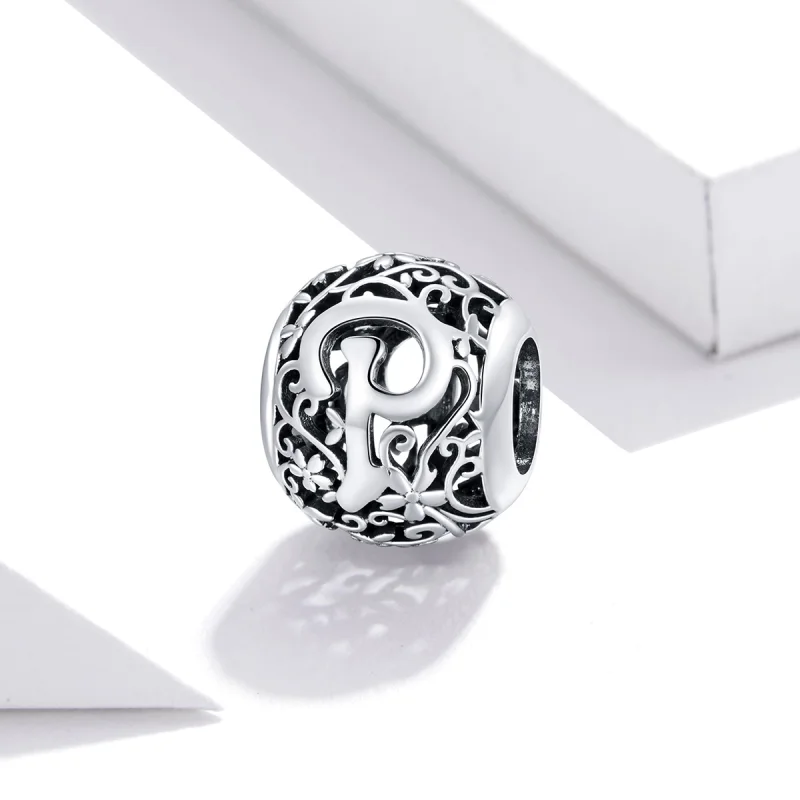 (image for) Pandora Style Openwork Flower Letter P Charm - SCC1444-P - View 2