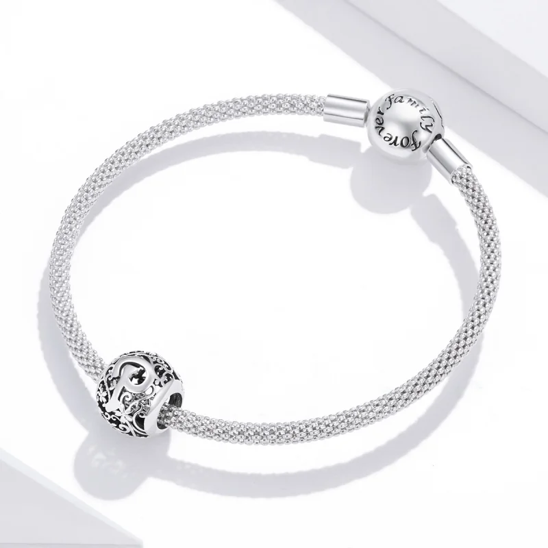 (image for) Pandora Style Openwork Flower Letter P Charm - SCC1444-P - View 3