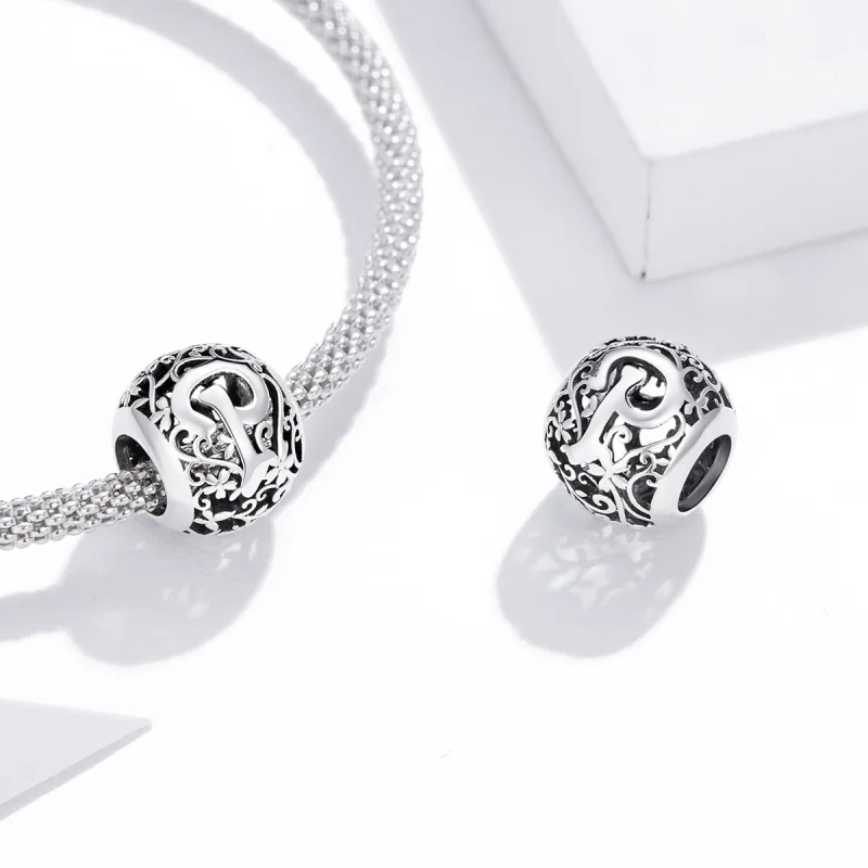 (image for) Pandora Style Openwork Flower Letter P Charm - SCC1444-P - View 4