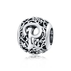 (image for) Pandora Style Openwork Flower Letter P Charm - SCC1444-P 