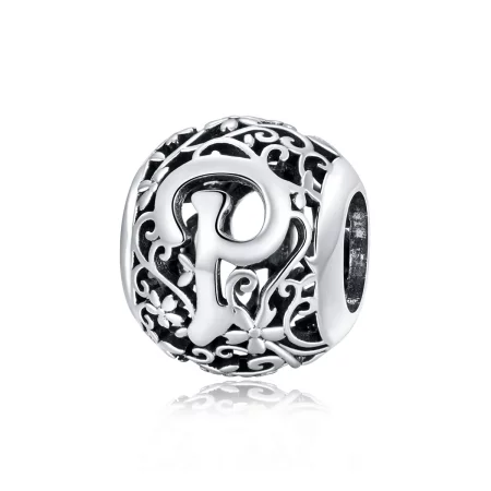 Pandora Style Openwork Flower Letter P Charm - SCC1444-P Pandora Style Openwork Flower Letter P Charm - SCC1444-P
