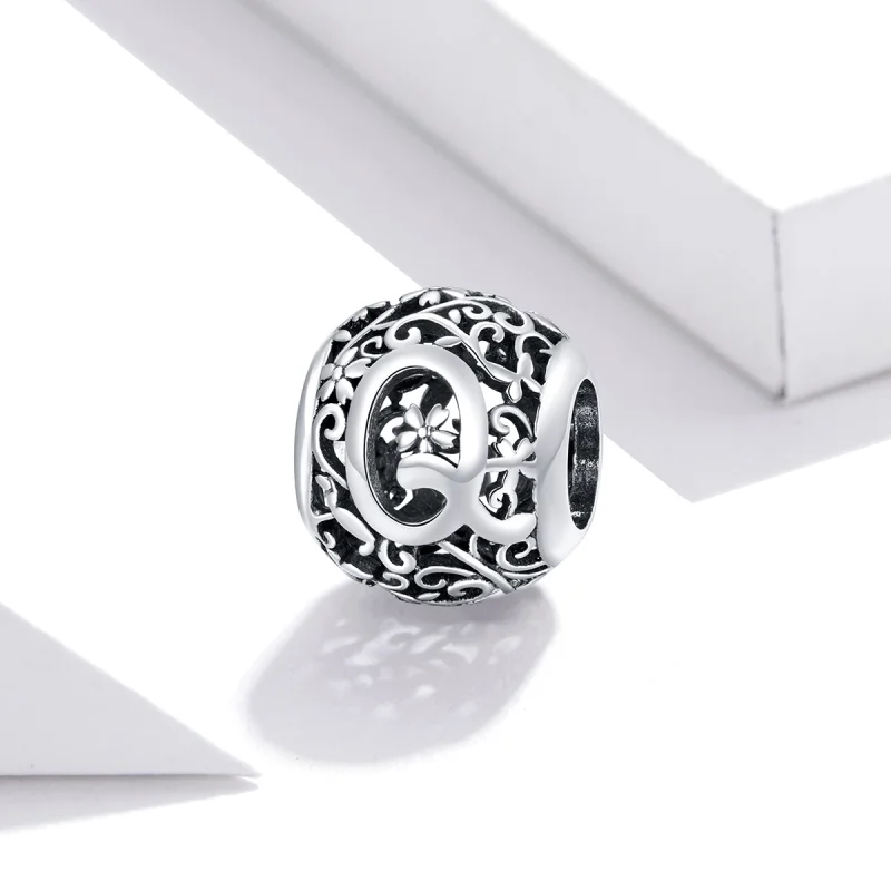 (image for) Pandora Style Openwork Flower Letter Q Charm - SCC1444-Q - View 2