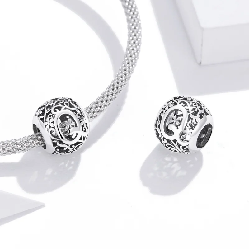 (image for) Pandora Style Openwork Flower Letter Q Charm - SCC1444-Q - View 4