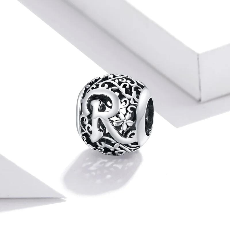 (image for) Pandora Style Openwork Flower Letter R Charm - SCC1444-R - View 2