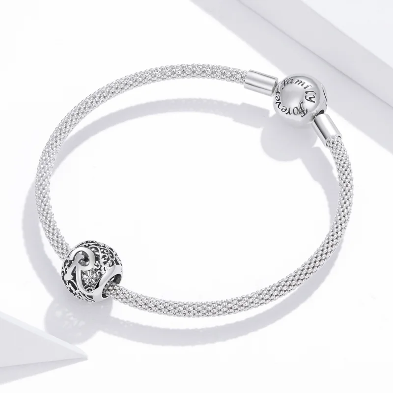 (image for) Pandora Style Openwork Flower Letter R Charm - SCC1444-R - View 3