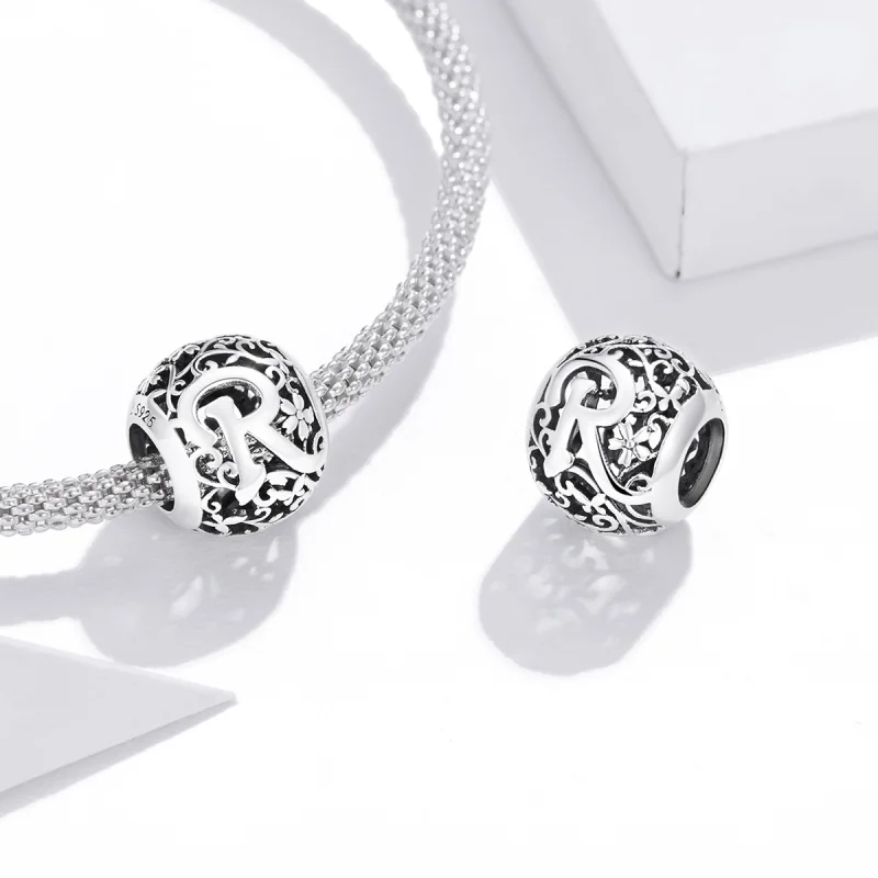 (image for) Pandora Style Openwork Flower Letter R Charm - SCC1444-R - View 4