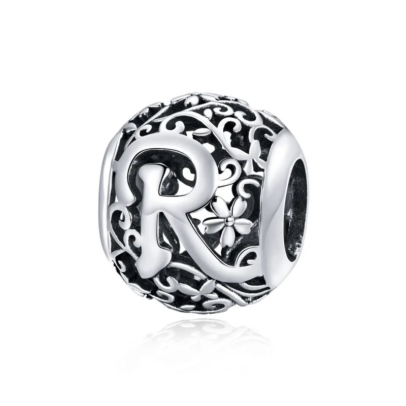 (image for) Pandora Style Openwork Flower Letter R Charm - SCC1444-R - Product Image