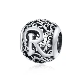 Pandora Style Openwork Flower Letter R Charm - SCC1444-R Pandora Style Openwork Flower Letter R Charm - SCC1444-R