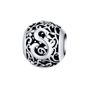 (image for) Pandora Style Openwork Flower Letter S Charm - SCC1444-S 