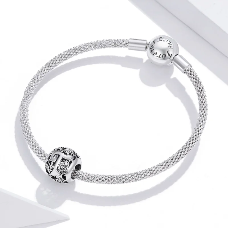 (image for) Pandora Style Openwork Flower Letter T Charm - SCC1444-T - View 3