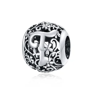 (image for) Pandora Style Openwork Flower Letter T Charm - SCC1444-T 