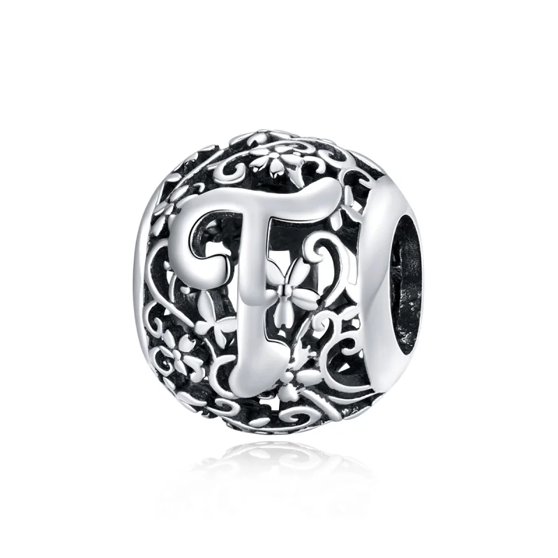 (image for) Pandora Style Openwork Flower Letter T Charm - SCC1444-T - Product Image