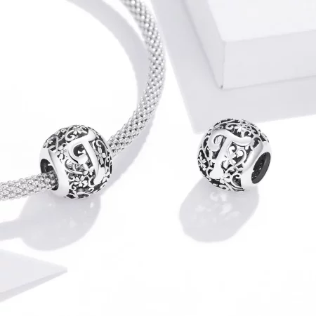 Pandora Style Openwork Flower Letter T Charm - SCC1444-T